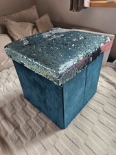 **Aufbewahrungsbox * Kiste mit Deckel * Sitzhocker * petrol * Wendepailletten**
