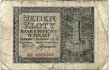 Polen Banknote 1 Zloty 1941