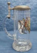 Bierkrug Glaskrug 0,5 Liter Rastal mit Zinndeckel, 1990, Bayrisches Wappen