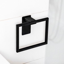 ELMOWO Edelstahl Handtuchring ohne Bohren selbstklebend eckig Bad Halter schwarz