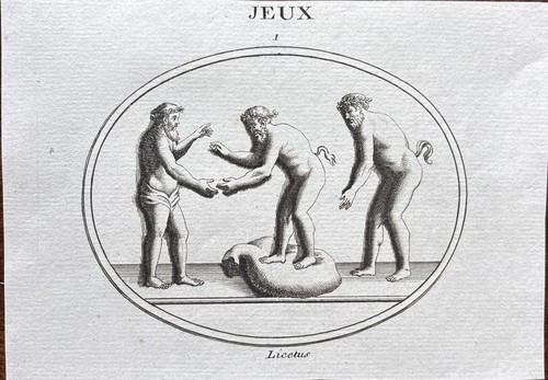 Antike gravur jeux satyrn mit - jeux,