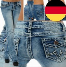 Damen Jeans Hose Hüftjeans Stretch Dicke Naht Gerader Schnitt Bootcut Hüfthose!!
