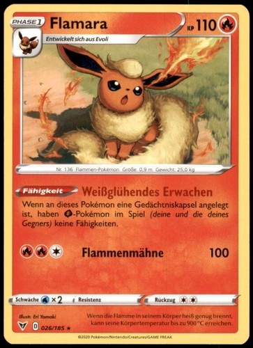 Pokémon karte flamara - flamara, 026/185