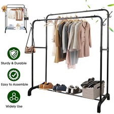 Kleiderständer Kleiderstange Stabil Garderobenständer mit 2 Stangen und 4 Haken