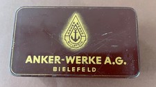 Alte Anker Werke Nähmaschinen Zubehör Blechdose 13,5x8cm leer Bielefeld Kratzer