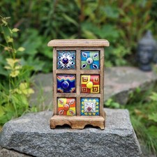 Budawi® Mini Kommode Holz Keramik mit 6 Schubladen handbemalt Gewürzschrank