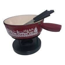 Käsefondue Set Caquelon Induktion Guss  Ø 24 cm rot, 6 Gabeln, Rechaud 