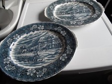 2 Stück Groß Kuchen Platten oval Royal Tudor   - Coaching Taverns 1828 Blau-Grün