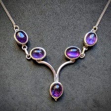 Modernes Collier Kette Sterling Silber 925 Amethyst lila vintage
