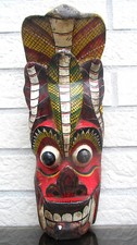 alte Cobra-Tiki-Maske aus Sri Lanka/ Cylon, Schlangengott „Naga Raksha"