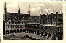 Lübeck Schleswig Holstein s/w Ansichtskarte ~1940 Partie am Rathaus ungelaufen