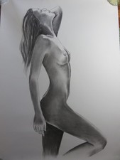 Kreidezeichnung, v.Ingrid Melzer,Erotik,signiert,2003/Gr.70x50cm