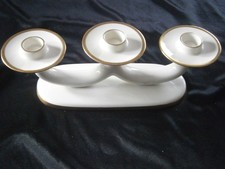 Alka Porzellan Kerzenständer Kerzenleuchter 3flarmig elfenbeinfarbig Gold-Dekor