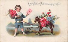 AK Zum Geburtstag Kinder Junge mit Pferd Postkarte vor 1945
