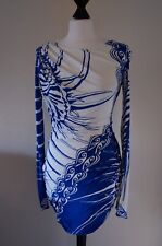 Emilio Pucci Kleid Gr. 38 weiß/blau langärmelig Wasserfallausschnitt