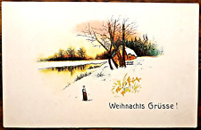 Antike Weihnachtskarte, koloriert, Landschaft, Weihnachts Grüsse, Rarität