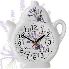 Wanduhr für Küche - Nostalgie Küchenuhr Keramik - Teekanne- Uhr Lavendel Motiv