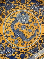 Großer alter China Porzellan Teller Platte Zierteller Drache signiert Antik 37,5