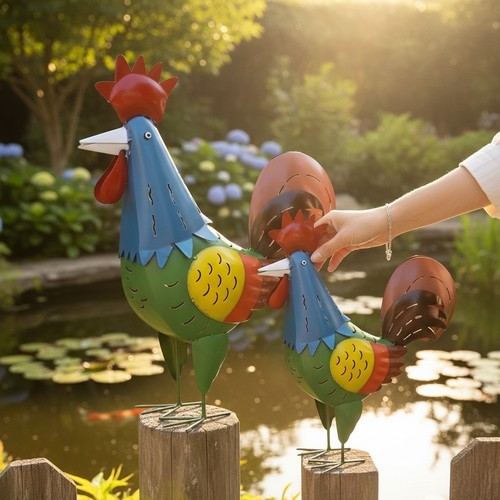 Hahn huhn gartenfigur metall - &,