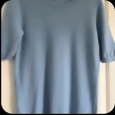 Darling Harbour 100% Cashmere Kurzarm Pullover S M 36 38 Kaschmir Stahl Eis Blau