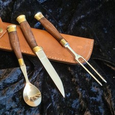 Mittelalter Messer Essbesteck Esspfriem Messer Handgeschmiedet Lederetui (RM3)