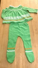 Supersüßer Zweiteiler Baby Grün Wolle Langarm Winter Retro Vintage 70er