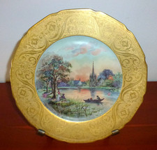 Limoges France Sammelteller mit Landschaftsbild und breitem Goldrand