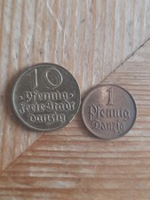Freie Stadt Danzig.  10 Pfennig 1932 und 1 Pfennig 1926. Selten.
