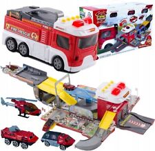 2in1 Spielzeug-Feuerwehrwagen mit Garage & Effekten – Kinder-Spielset