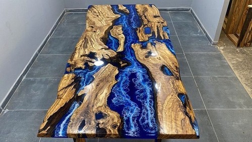 Blue epoxy river table - epoxy,
