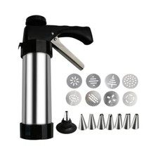 17-tlg. Edelstahl Gebäckpresse Set mit Tüllen für Plätzchen & Kuchendeko