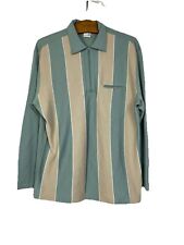 Vintage L/XL Gestreiftes Strick Polo Pullover Wolle/Acrylic Blau-grün#82