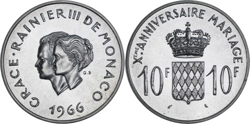 Monaco francs silver 1966 - 10,