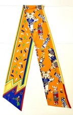 HERMES Maxi Twilly Schal "Kachinas" Orange von Kermit Oliver Seide 100%