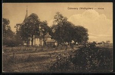 Ozlevany /Wolhynien, Kirche mit Feldweg, Panorama, Ansichtskarte 1916 