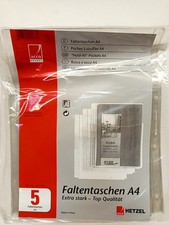 HETZEL Faltentaschen A4 5 Stück Klarsichthülle Extra Stark Büro