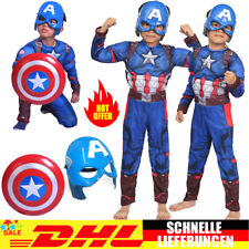 Kinder Cosplay Avengers Captain America Kostüm Muskeln Maske Superhelden Jungen!