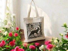 Canvas Tasche Kleiner Fuchs im Wald Folklore Art Waldtiere Jutebeutel Baumwolle