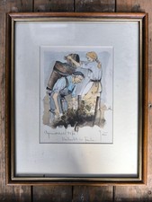 Aquarell Bild Winzer Weinherbst Wein Lese Weinlese Höhe 33 cm Breite 27 cm 