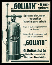 Alte Reklame 1937 GOLIATH Baumspritze Goliasch & Co. Metallwarenfabrik Berlin