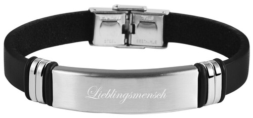 Lederarmband schwarz edelstahl - schwarz,