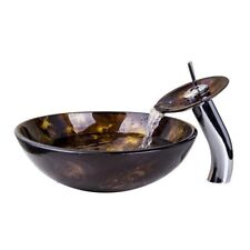 Schwarz & Gold Fusion Glasgefäß Badezimmer Spüle & Wasserfall Wasserhahn VERSANDKOSTENFREI