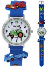 Armbanduhr Kinder Jungen Trecker Traktor Bauernhof Kinderuhr Silikon blau analog