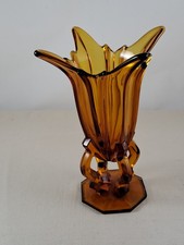 Wunderschöne Art Deco Vase – Bernsteinfarbenes Pressglas, 1950er Jahre