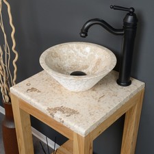 Holz Waschtisch inkl Marmor Waschtischplatte 38 x 77 cm Unterschrank wohnfreuden