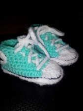 Babyschuhe Babysocken gehäkelt/gestrickt Chucks  Handarbeit mint/weiß Neu