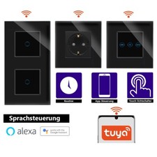 WIFI Touch Lichtschalter Steckdose Rollladenschalter Sensor Glas WLAN Schwarz