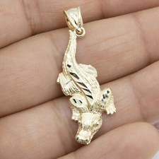 3.8cm Diamantschliff Krokodil Anhänger Echt 10K Massiv Gelbgold