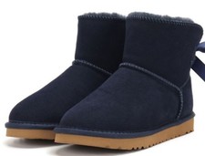 Lammfell Boots Wildleder Stiefel naturgewachsen durchgefärbt dunkelblau Gr 35-41