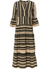 Neu Maxikleid Gr. 40 New Beige Schwarz Gestreift Damen Weites-Kleid Casualkleid